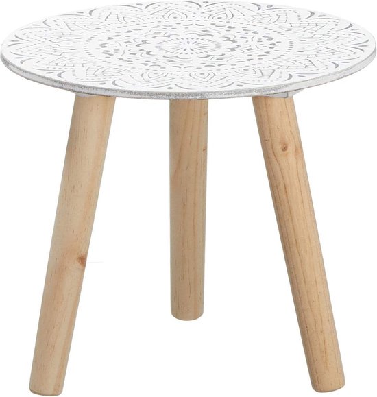Kleine bijzettafel 30x30 cm - wit/naturel met decoratie - decoratieve houten tafel salontafel salontafel bloemenkruk