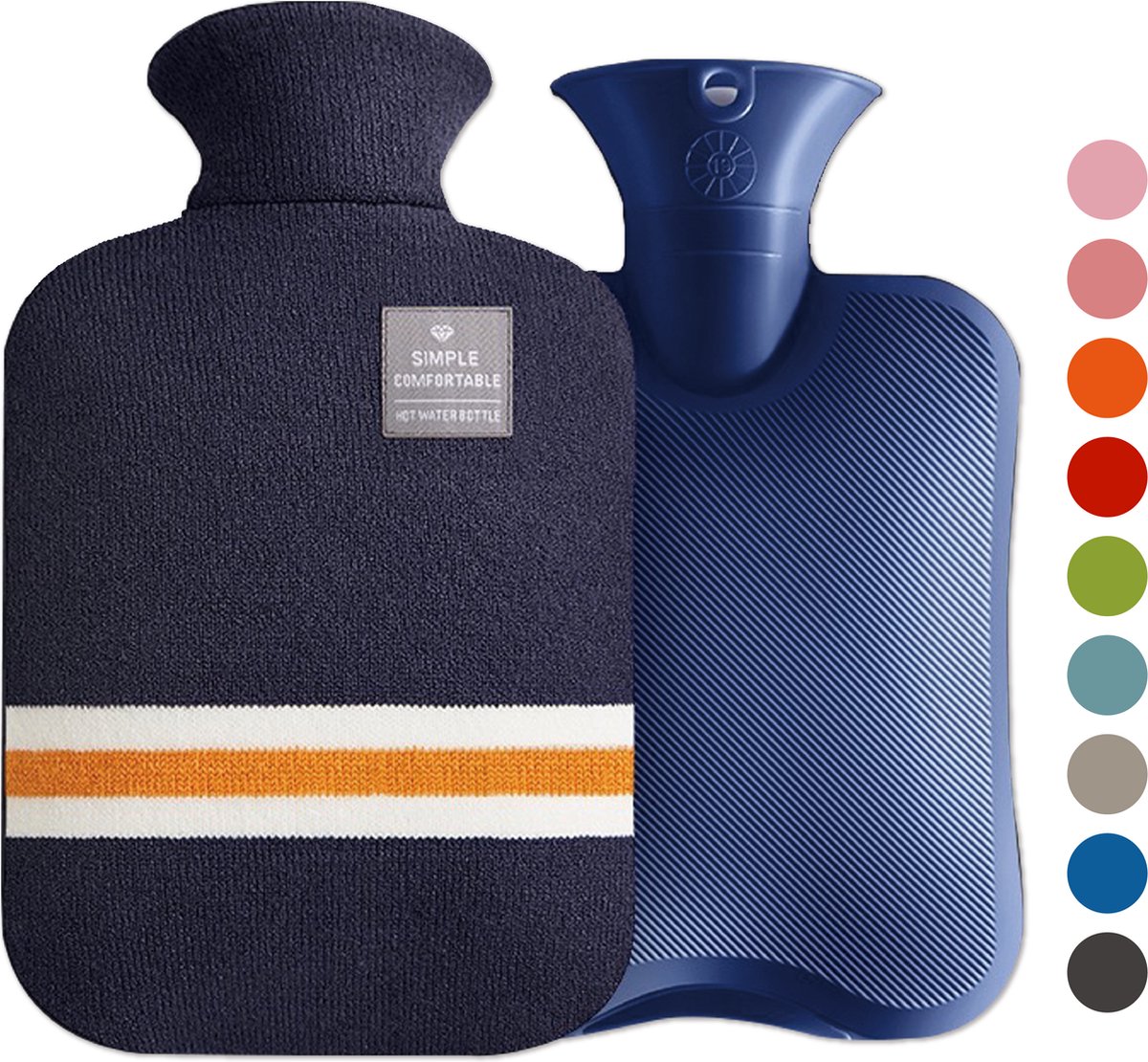 Goedkoopste Colorful Sun® Kruik met Hoes 2L – Warmwaterkruik met Zachte Gebreide Hoes – Warm & Koud Gebruik – Nek-, Rug- & Buikverwarmer – Huidvriendelijk & Comfortabel – Voor in Bed & Overdag – Ideaal Cadeau – Donkerblauw