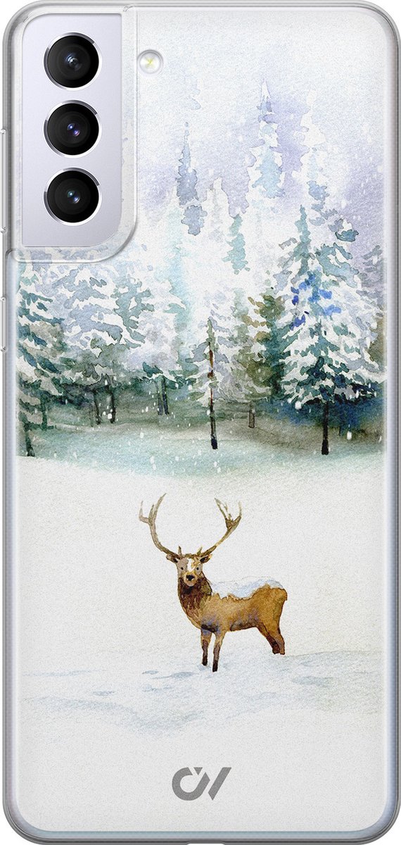 Hoesje geschikt voor Samsung Galaxy S21 hoesje - Rendier - - Wit - - Casevibes