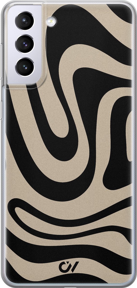 Hoesje geschikt voor Samsung Galaxy S21 hoesje - Abstract Black Waves - - Zwart - - Casevibes