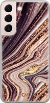 Hoesje geschikt voor Samsung Galaxy S22 - Golden Pink Marble - Marmer - Paars - Soft Case Telefoonhoesje - TPU Back Cover - Casevibes