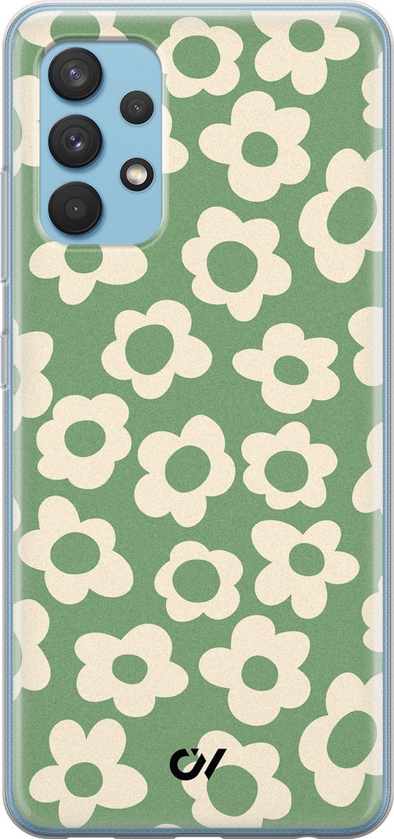 Hoesje geschikt voor Samsung Galaxy A32 4G - Retro Cute Flowers - - Groen - - Casevibes