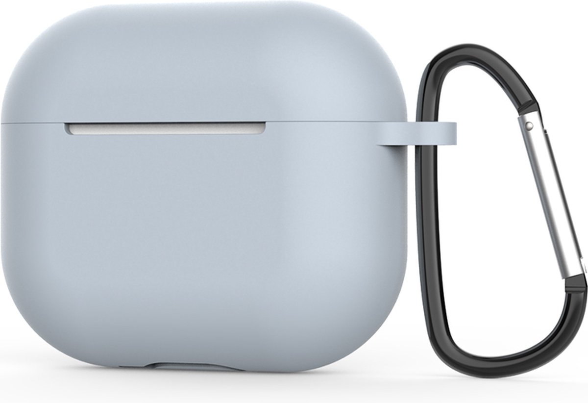 Apple AirPods 3 Hoesje in het Licht Grijs met Clip - TCH - Siliconen - met Haak - Case - Cover - Soft Case - Onepiece