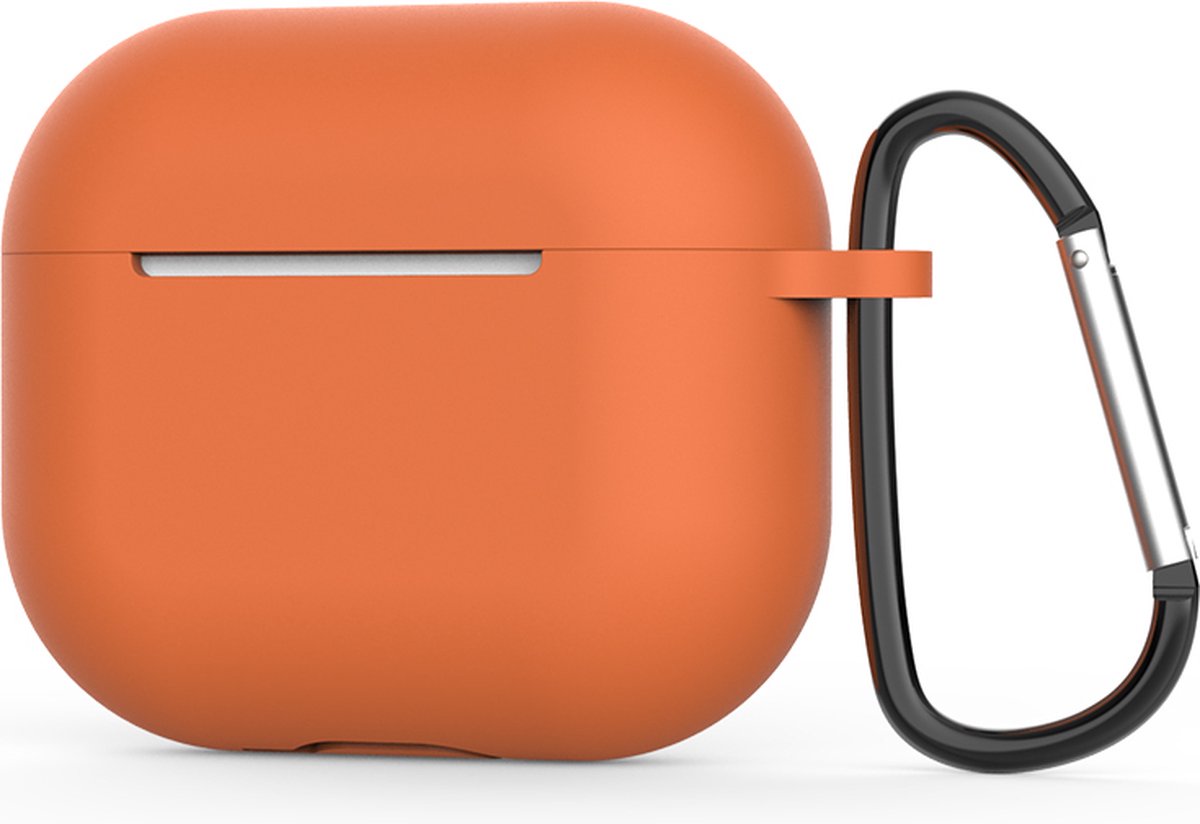 Apple AirPods 3 Hoesje in het Oranje met Clip - TCH - Siliconen - met Haak - Case - Cover - Soft Case - Onepiece