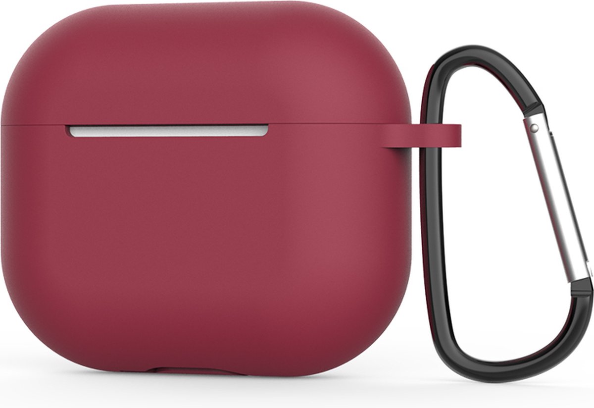 Apple AirPods 3 Hoesje in het Bordeaux Rood met Clip - TCH - Siliconen - met Haak - Case - Cover - Soft Case - Onepiece