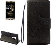Voor Asus ZenFone 3 / ZE552KL Geperste bloemenpatroon lederen tas met houder & kaartsleuven en portemonnee (zwart)