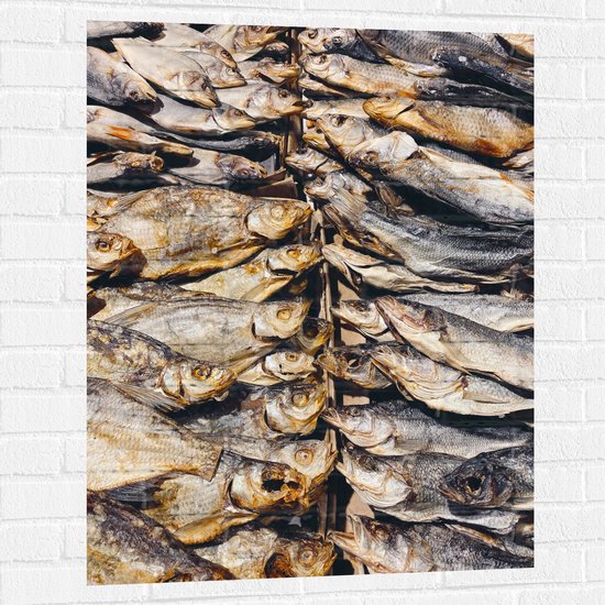 WallClassics - Muursticker - Verse Vissen op een Vismarkt - 75x100 cm Foto op Muursticker