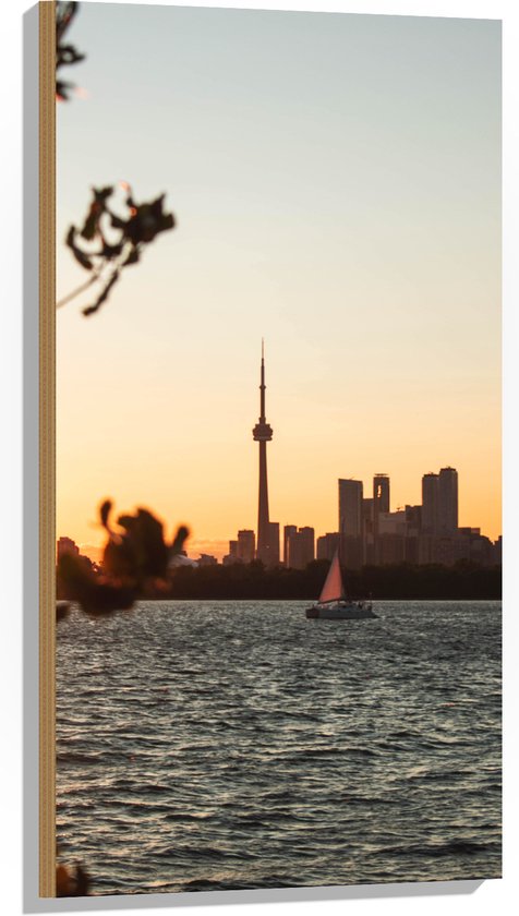 WallClassics - Hout - Toronto Tower - 50x100 cm - 12 mm dik - Foto op Hout (Met Ophangsysteem)