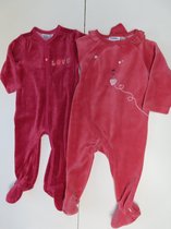 Noukie's - 2 Pack - Pyjama - Meisje - Velour - Har roze - 9 maand 74