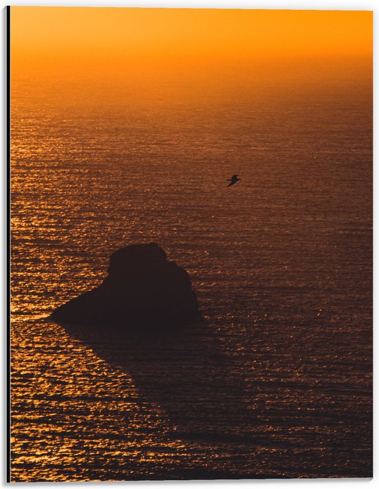 WallClassics - Dibond - Gele Hemel door Zonsondergang boven Zee - 30x40 cm Foto op Aluminium (Met Ophangsysteem)
