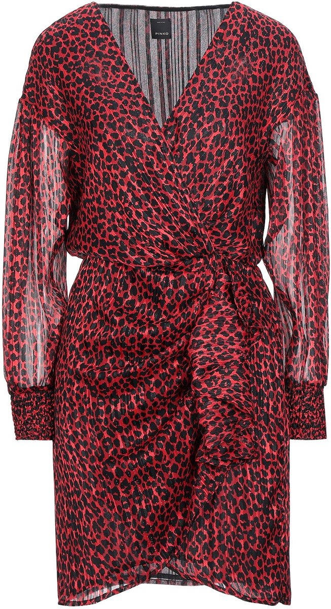 Pinko • korte rode jurk met luipaard motief • maat S (IT42)