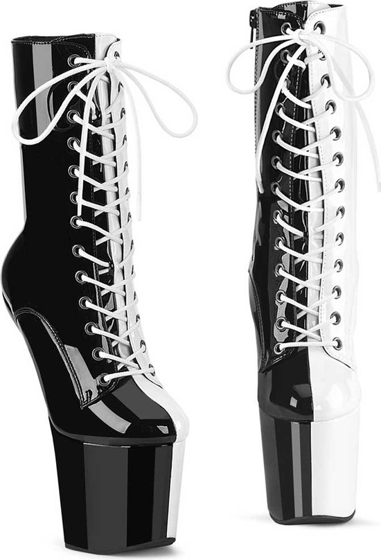 Pleaser - CRAZE-1040TT Plateau Laarzen, Paaldans schoenen - US 6 - 36 Shoes - Zwart/Wit