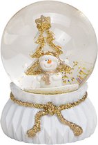 Sneeuwbol sneeuwpop met kerstboom wit en goud 6cmx4.5cm