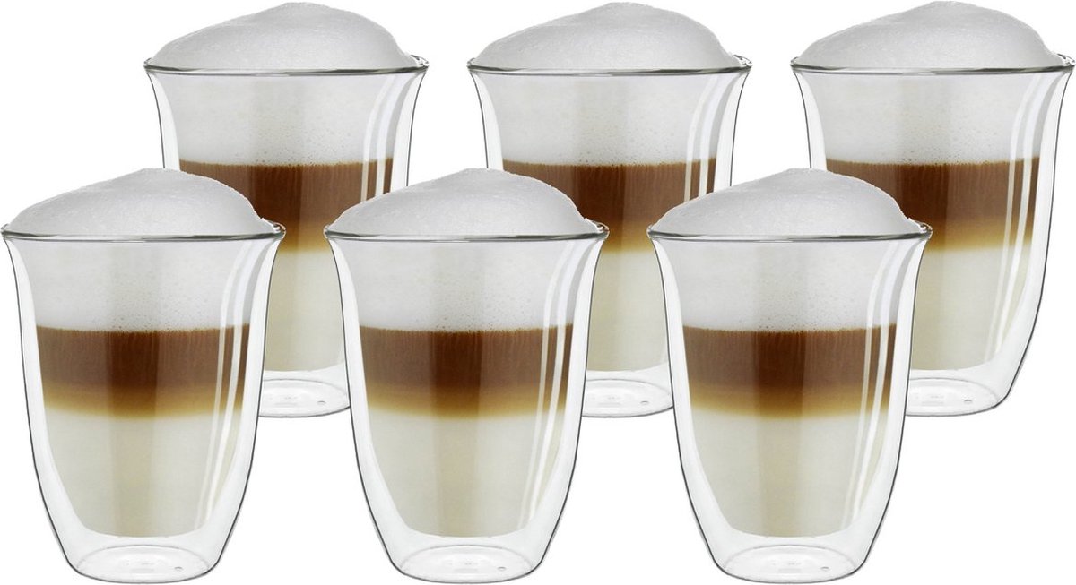 Creano - Dubbelwandige koffieglazen - Theeglazen - Thermisch glas - Handgemaakt - 400 ml - Set van 6 stuks