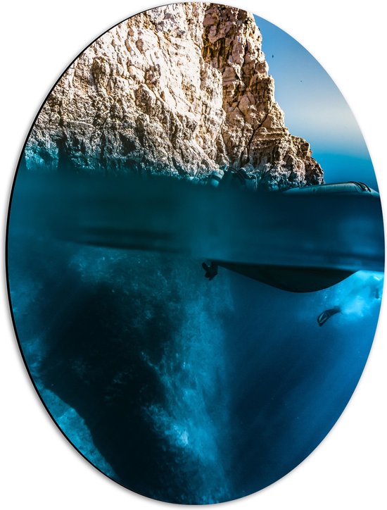 WallClassics - Dibond Ovaal - Duiker onder Water - 42x56 cm Foto op Ovaal (Met Ophangsysteem)