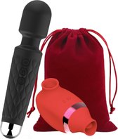 xoxoYvo 4-in-1 Multifunctionele Luchtdruk Vibrator en Massager - Clitoris en G-Spot Vibrator - Luchtdruk, Likkende Tong, Vibratie, Massage - Vibrators voor Vrouwen - Seksspeeltjes - Erotiek  - USB - Zwart Rood