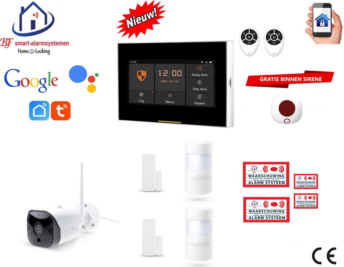 Draadloos wifi smart alarmsysteem werkt met Google en wifi,gprs,sms (Nederlands of Frans stem en tekst) set 33 ST-01