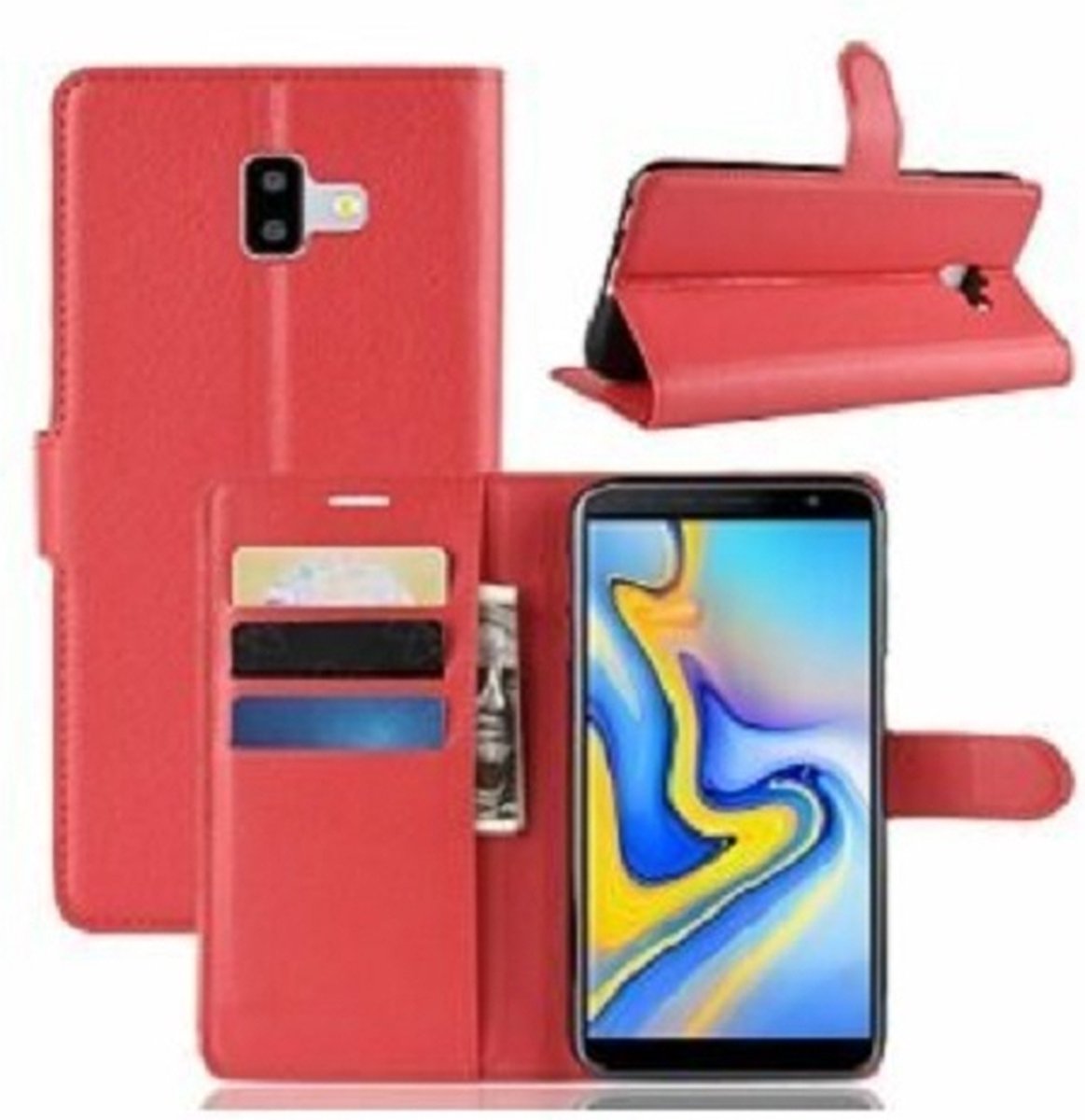 Samsung J6 PLUS Hoesje met Pasjeshouder Bookcase Rood