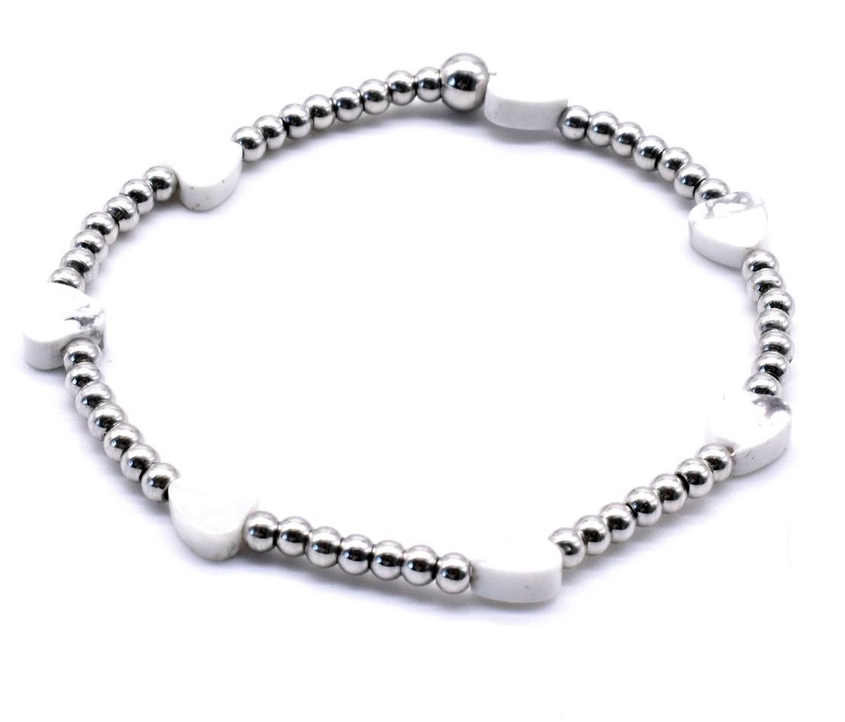 Kralen armband natuursteen hartjes zilverkleurig - howliet -Zilveren kralenarmband met wit natuursteen - Sophie Siero Sieraden - met Geschenkverpakking