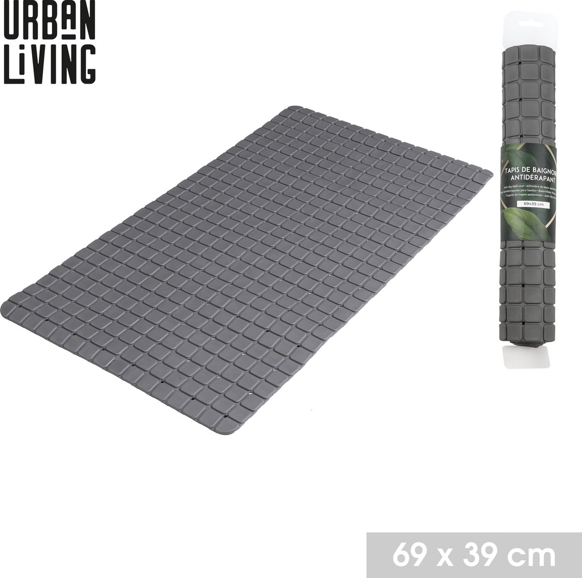 Urban Living - antislip badmat - douchemat - 69 x 39 cm - silicone - grijs