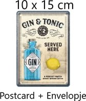 Gin & Tonic Served Here. Metalen Postcard 10 x 14 cm.
