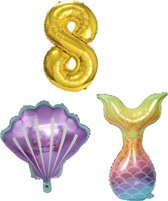Zeemeermin - Feestversiering - Zeemeermin versiering - 8 jaar - Ballonnen - Cijferballonnen - Zeemeerminstraat - Schelp - Folieballon - Kleine Zeemeermin - Ballonnen - Verjaardag decoratie - Verjaardag versiering - Ballonnen goud