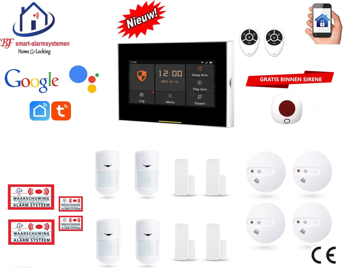 Draadloos wifi smart alarmsysteem werkt met Google en wifi,gprs,sms (Nederlands of Frans stem en tekst) set 17 ST-01