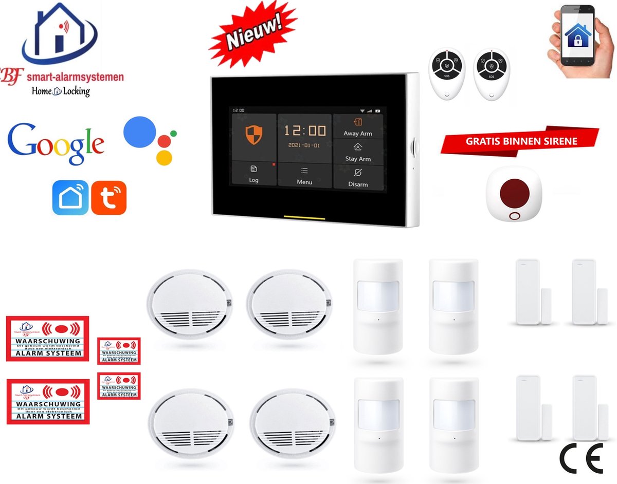 Draadloos wifi smart alarmsysteem werkt met Google en wifi,gprs,sms (Nederlands of Frans stem en tekst) set 4 ST-01