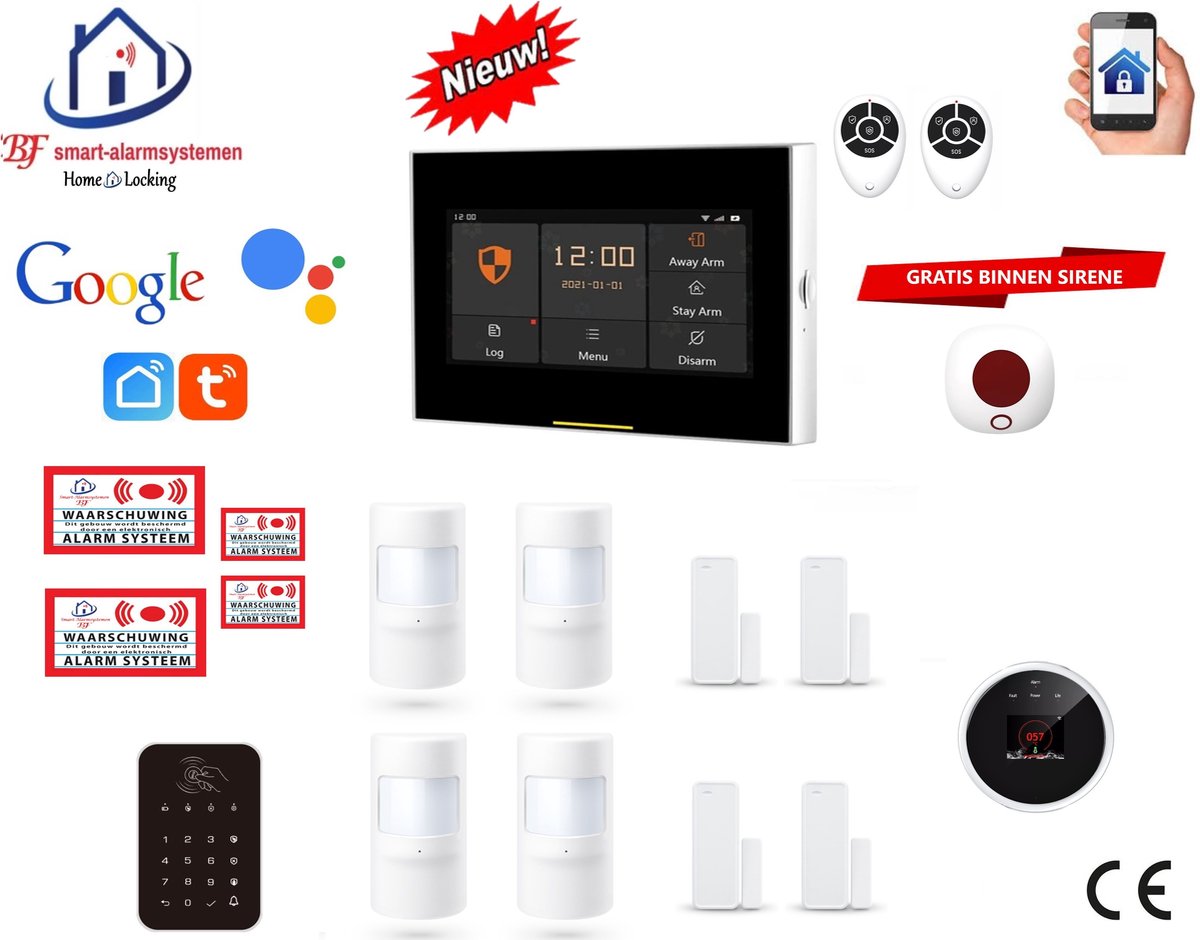 Draadloos wifi smart alarmsysteem werkt met Google en wifi,gprs,sms (Nederlands of Frans stem en tekst) set 20 ST-01