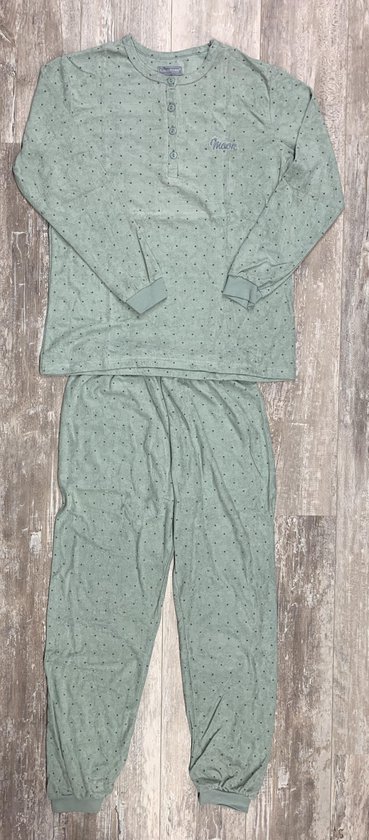 Dames pyjama badstof 631361 groen maat S