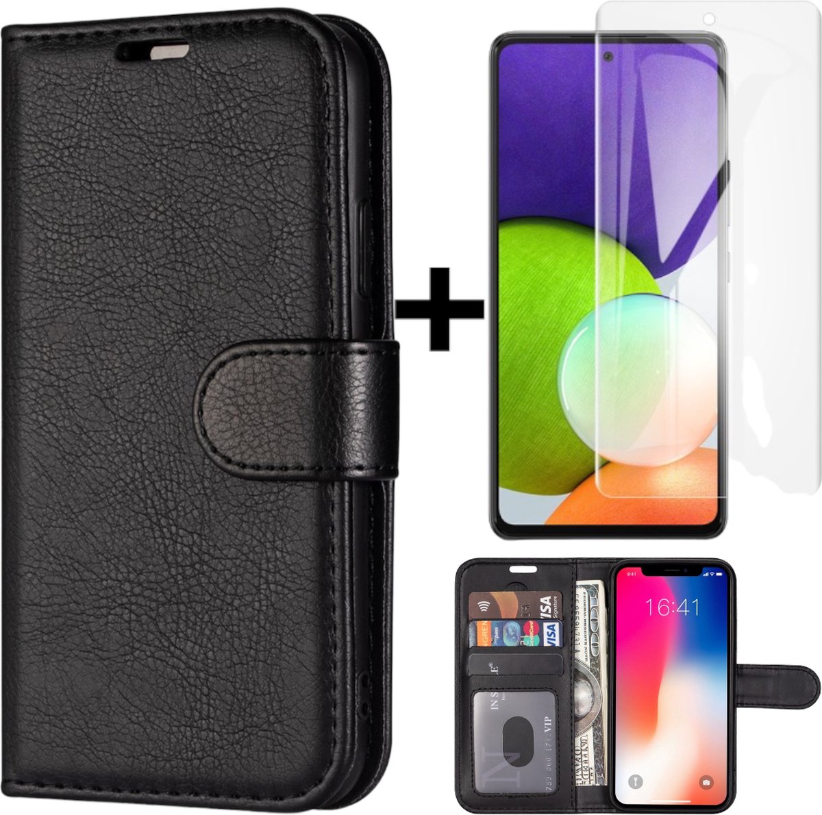 Wallet case Geschikt voor Apple iPhone 6/6S plus en gratis protector Zwart