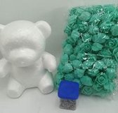 Rozen beer - Flower bear - Bloemen beer- Rose bear - 20 cm - Appelblauw - zeegroen