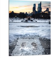 WallClassics - Dibond - Bevroren Sneeuw in Stad - 75x100 cm Foto op Aluminium (Met Ophangsysteem)