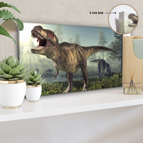 Toile Peinture Dino - Herbe - Dessin - 40x20 cm - Décoration murale