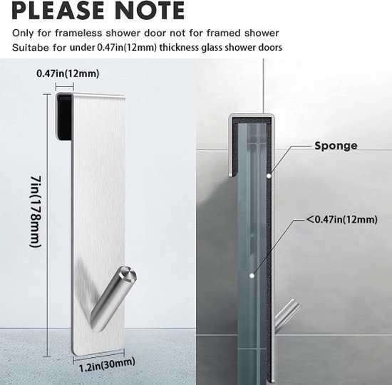 WOOLUCK® Douchehaken zonder boren, 4 stuks deurhaken voor douchewand