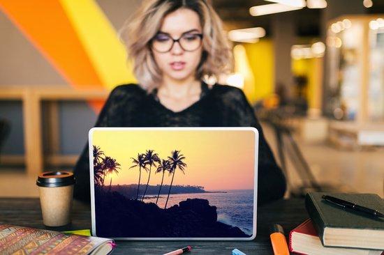 Sticker pour ordinateur portable - 12,3 pouces - Mer - Palmier - Soir - Paysage - 30x22cm - Autocollants pour ordinateur portable - Skin pour ordinateur portable - Housse