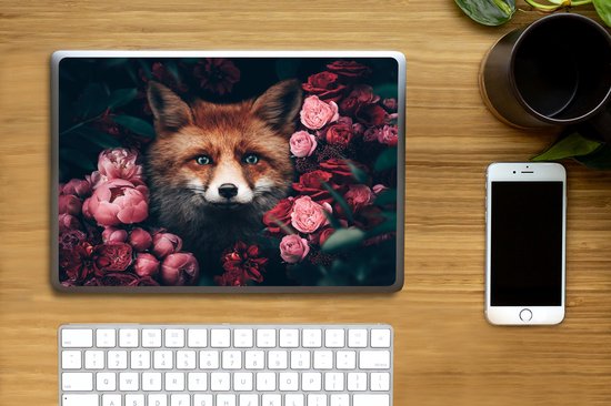 Laptop sticker - 13.3 inch - Vos - Bloemen - Botanisch - Dieren - 31x22,5cm - Laptopstickers - Laptop skin - Cover