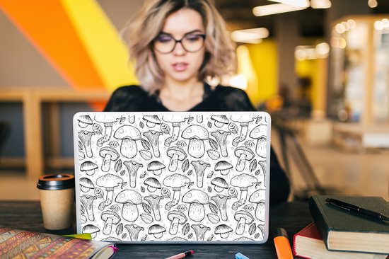 Sticker pour ordinateur portable - 15,6 pouces - Champignon - Zwart et Wit - Motifs - 36 x 27,5 cm - Autocollants pour ordinateur portable - Skin pour ordinateur portable - Housse