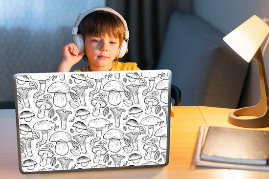 Sticker pour ordinateur portable - 15,6 pouces - Champignon - Zwart et Wit - Motifs - 36 x 27,5 cm - Autocollants pour ordinateur portable - Skin pour ordinateur portable - Housse