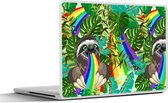Laptop sticker - 14 inch - Luiaard - Regenboog - Bladeren - Patronen - 32x5x23x5cm - Laptopstickers - Laptop skin - Cover
