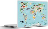 Laptop sticker - 14 inch - Wereld - Kaart - Kinderen - Dieren - Blauw - Jongens - 32x5x23x5cm - Laptopstickers - Laptop skin - Cover