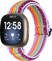YONO Nylon Stretch Bandje geschikt voor Fitbit Versa 4 / Sense 2 - Vervangende Stoffen Armband - Regenboog