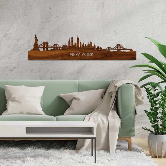 Skyline New York Palissander hout - 80 cm - Woondecoratie - Wanddecoratie - Meer steden beschikbaar - Woonkamer idee - City Art - Steden kunst - Cadeau voor hem - Cadeau voor haar - Jubileum - Trouwerij - WoodWideCities