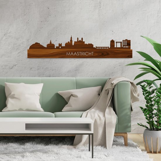 Skyline Maastricht Palissander hout - 80 cm - Woondecoratie - Wanddecoratie - Meer steden beschikbaar - Woonkamer idee - City Art - Steden kunst - Cadeau voor hem - Cadeau voor haar - Jubileum - Trouwerij - WoodWideCities