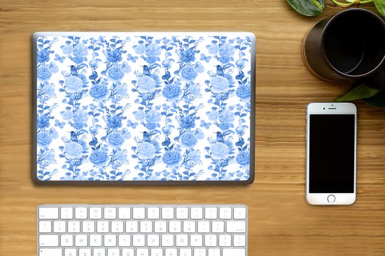 Autocollant pour ordinateur portable - 14 pouces - Fleurs - Roses - Blauw - 32x5x23x5cm - Autocollants pour ordinateur portable - Peau pour ordinateur portable - Couverture