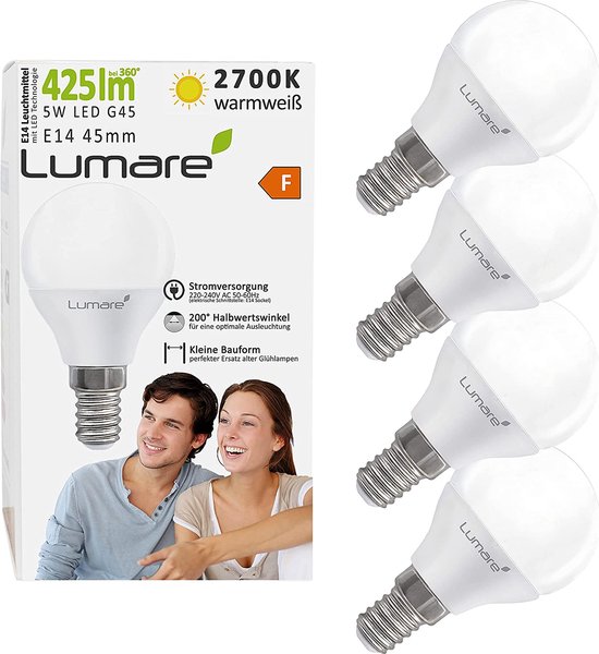E14 LED Filament Glühbirne, 3W, Warmweiß (2700K) – 4er Set, Ersetzt 35W Glühlampe, Golfball-Form