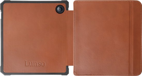 Lunso - Geschikt voor Kobo Libra 2 hoes (7 inch) - Lederen sleep cover - Cognac — afbeelding 4