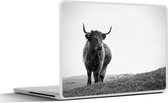 Laptop sticker - 15.6 inch - Dieren - Schotse hooglander - Zwart wit - Natuur - Landelijk - 36x27,5cm - Laptopstickers - Laptop skin - Cover