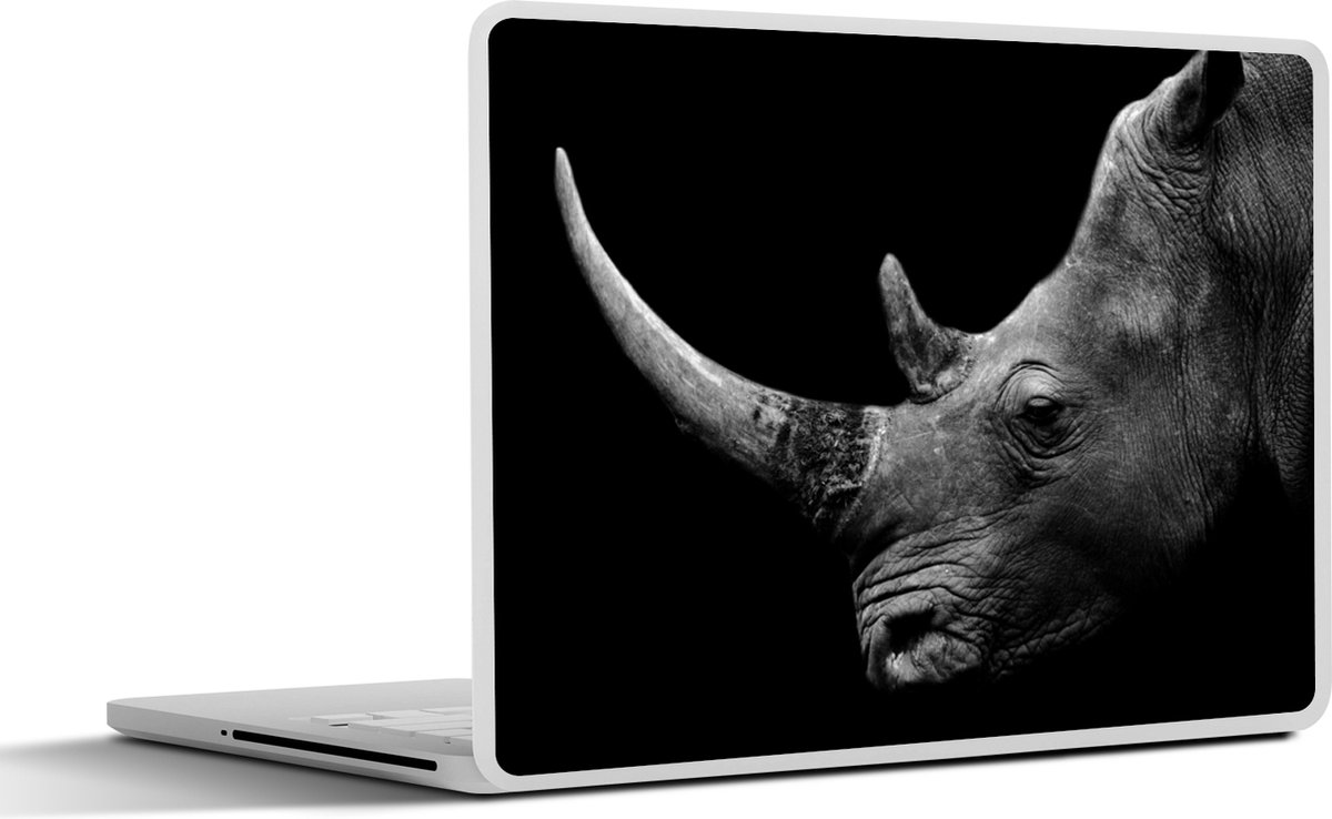 Laptop sticker - 17.3 inch - Neushoorn - Dieren - Zwart - Wit - Portret - 40x30cm - Laptopstickers - Laptop skin - Cover