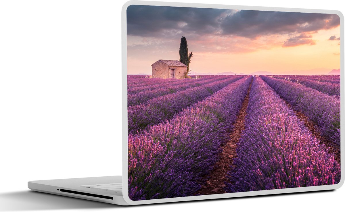 Laptop sticker - 15.6 inch - Lavendel - Bloemen - Paars - Veld - 36x27,5cm - Laptopstickers - Laptop skin - Cover